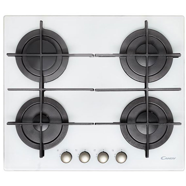 Plita incorporabila Candy CVG64STGB, 4 Arzatoare gaz, Apridere electrica, 60 cm, Gratare fonta, Sticla alba 33801466