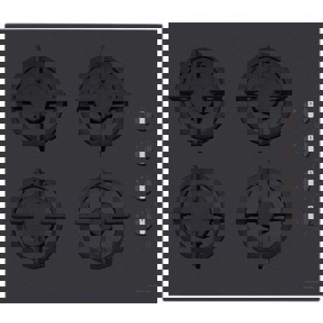 Plita incorporabila Dominox DHG 604 4G BK S C 106.0490.243, 4 arzatoare gaz, 60cm, Aprindere electronica la buton, Valva de siguranta, Arzatoare si gratare fonta, Sticla neagra