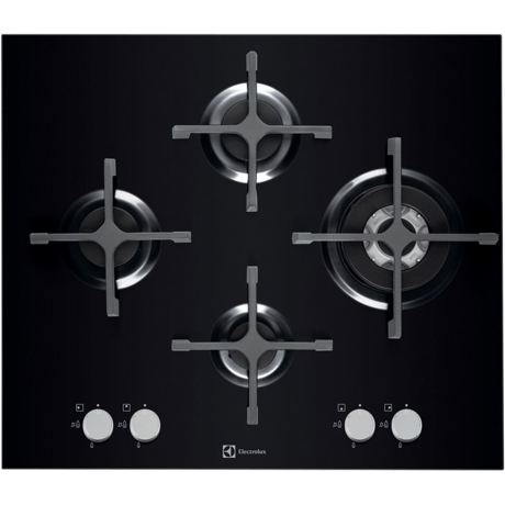 Plita incorporabila Electrolux X-line EGT6343LOK , 4 arzatoare gaz; Arzator tripla coroana; Aprindere electrica integrata; Control cu butoane frontal; Dispozitiv siguranta; Gratare de fonta; 60 cm; Sticla neagra