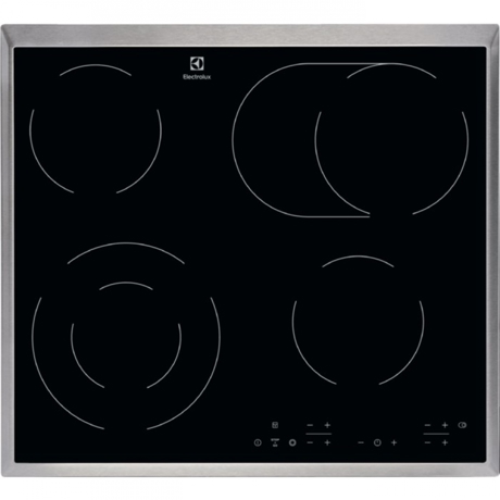 Plita incorporabila Electrolux Vitroceramic EHF6346XOK, 4 zone de gatit (1 zona dubla si 1 zona extinsa ), Control touch, 60 cm, Rama inox XL, Sticla neagra 