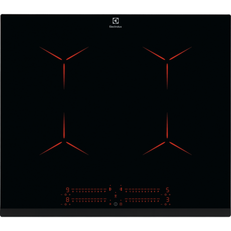 Plita incorporabila cu inductie Electrolux EIP6446, 4 zone de gatit, Control touch, Booster, Timer, Oprire automata, Conectivitate hota, Detectarea vaselor, Child lock, Functie pauza, 59 cm, Negru