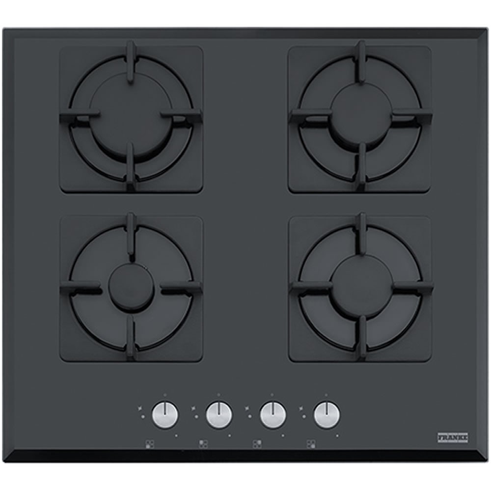 Plita incorporabila Franke New Square FHNS 604 4G BK C 106.0489.940, 4 arzatoare gaz, 60 cm, Aprindere electronica la buton, Valva de siguranta, Arzatoare si gratare fonta, Sticla neagra
