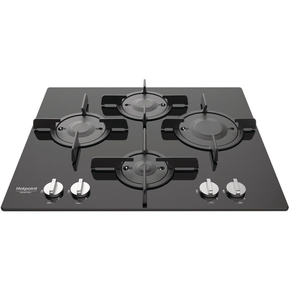 Plita incorporabila Hotpoint Ariston FTGHG 641 D/HA(BK), Gaz, 4 arzatoare Direct Flame, Aprindere electrica integrata, 60 cm, Sticla Neagra