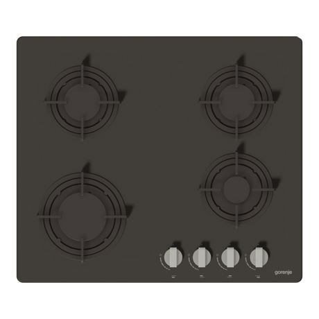 Plita incorporabila Gorenje GT64B, 4 arzatoare gaz, 60 cm, Gratare fonta, Sticla neagra