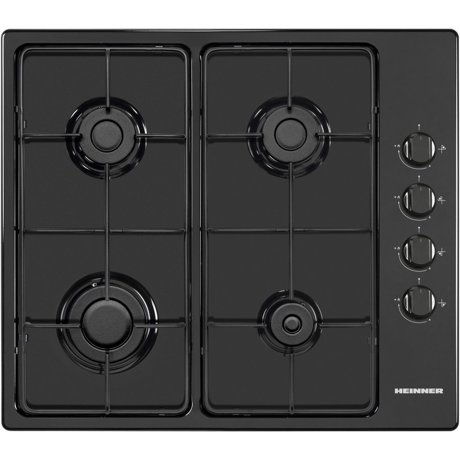 Plita incorporabila Heinner HBH-V4IEBK, Gaz, 4 arzatoare, Aprindere electrica, Siguranta gaz, 58 cm, Negru