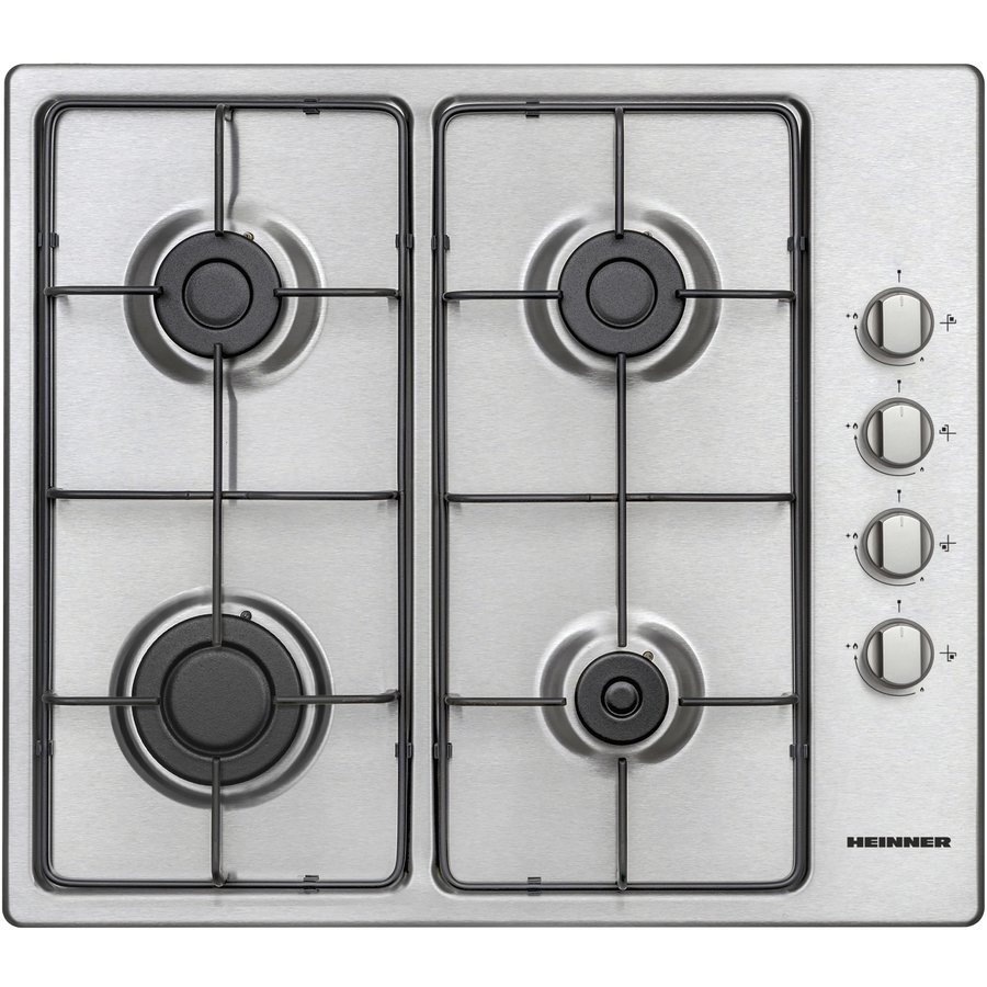 Plita incorporabila Heinner HBH-V4IEIX, Gaz, 4 arzatoare, Aprindere electrica, Siguranta gaz, 58 cm, Inox