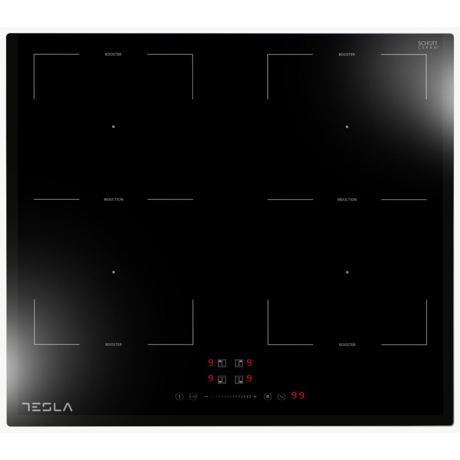 Plita incorporabila inductie Tesla HI6200TB, 60 cm, 4 zone de gătit cu zonă flexibilă, Sticla neagra Schott Ceran