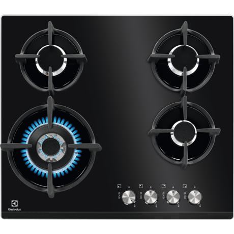 Plita incorporabila Electrolux KGG6437K, Gaz, 4 Arzatoare, WOK, Gratare fonta, 60 cm, Sticla neagra