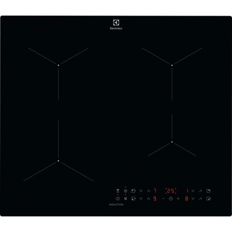 Plita incorporabila Electrolux LIL61434C, Inductie, 4 zone de gatit, Control touch, Detectare vase, Blocare de siguranta pentru copii, Conectare plita-hota, 59 cm, Negru