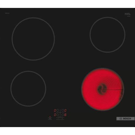 Plita incorporabila Bosch PKE61RAA2E, Electrica, 4 zone de gatit, Control Touch, 9 trepte de putere, Blocare acces copii, 60 cm, Vitroceramica, Negru