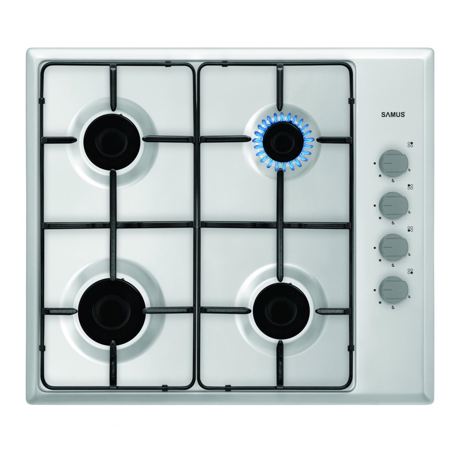 Plita incorporabila Samus PS646GXS, Gaz, 4 arzatoare, Aprindere electrica, Siguranta arzatoare, Inox