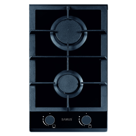 Plita incorporabila Samus PSG-32SG, Gaz, 2 arzatoare, Aprindere electrica, Siguranta arzatoare, 29x50 cm (LxA), Sticla neagra