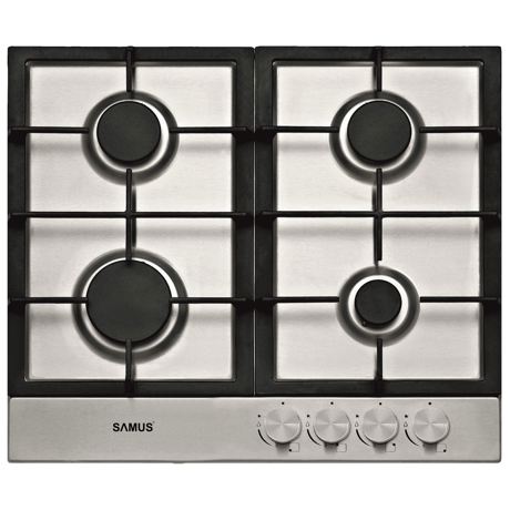 Plita incorporabila Samus PSG-64SX3, Gaz, 4 arzatoare, Gratare fonta, Aprindere electrica, Siguranta arzatoare, 58 cm, Inox