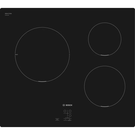 Plita incorporabila Bosch PUC611AA5E, Inductie, 3 zone de gatit, Control touch, 9 trepte de putere, Blocare acces copii, 60 cm, Negru