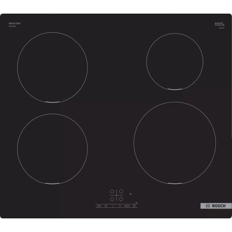 Plita incorporabila Bosch PUE611BB5E, Inductie, 4 zone de gatit, Control TouchSelect, 17 trepte de putere, Blocare acces copii, 60 cm, Negru