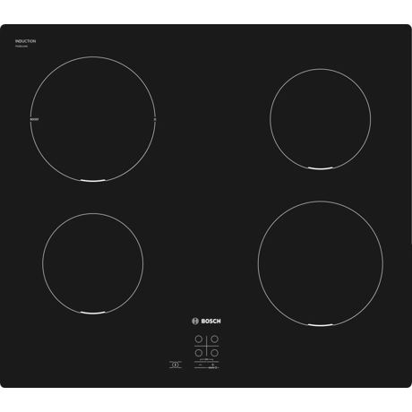 Plita incorporabila Bosch PUG611AA5E, Inductie, 4 zone de gatit, Control touch, 9 trepte de putere, Blocare acces copii, 60 cm, Negru