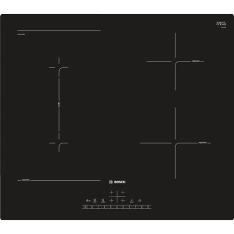 Plită incorporabilă Bosch Serie 6 PVS611FB5E, Inductie, 4 zone de gătit, Funcţie CombiZone, Funcţie PowerBoost, 17 nivele de putere, Oprire automată, Control touch, 60 cm, Sticlă ceramică neagră