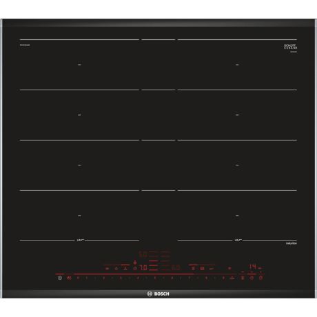 Plita incorporabila Bosch PXY675DW4E, Inductie, 4 zone de gatit cu inductie/2 zone de gatit FlexInduction Plus, Control DirectSelect Premium, Home Connect, Senzor PerfectFry (5 trepte), Childlock, 60 cm, Vitroceramica, Negru