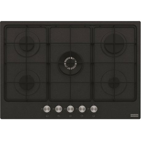 Plita incorporabila Franke Smart FHSM 755 4G DC ON E, Gaz, 5 arzatoare, Arzator dubla coroana, Aprindere electrica integrata, Gratare fonta, 73 cm, Nero, 106.0670.111