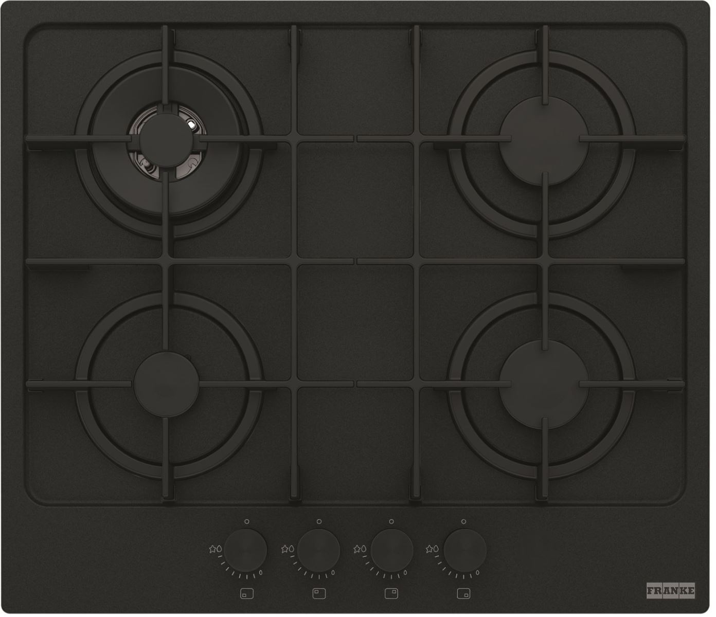 Plita incorporabila Franke Maris FHMA 604 3G DC MB C, Gaz, 4 arzatoare, Arzator dubla coroana, Aprindere electrica integrata, Gratare de fonta, 59 cm, Negru mat, 106.0670.112