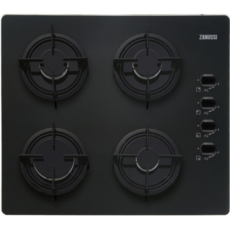 Plita incorporabila Zanussi ZGO62414BA, 4 arzatoare gaz; Aprindere electrica integrata; Control cu butoane lateral; Dispozitiv siguranta; 60 cm; Sticla neagra
