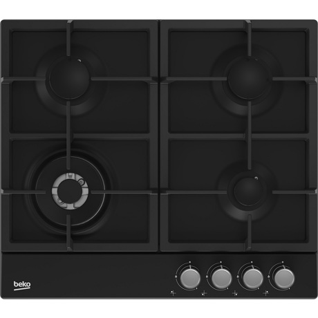 Plita incorporabila Beko HIAW64225SB, Gaz, 60 cm, 4 arzatoare, Wok, Gratare din fonta, Aprindere electronica, Negru