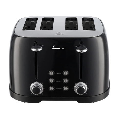 Prajitor de paine Fram FTP-800BK, 1600W, 4 felii, Decongelare, Reincalzire, Anulare, 7 nivele de rumenire, Negru