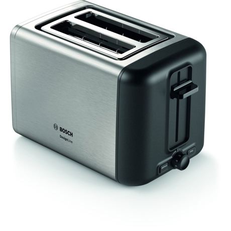 Prajitor de paine Bosch TAT3P420, 970 W, Decongelare, Functie High Lift, Oprire automata, Tava firimuturi detasabila, Functie STOP, Inox/negru