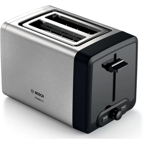 Prajitor de paine Bosch TAT4P420, 970 W, 2 felii, Senzor electronic pentru prajire uniforma, Tasta Stop, Dezghetare, Inox