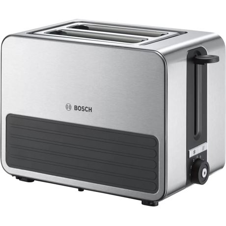 Prajitor de paine Bosch TAT7S25, 1050 W, 2 felii, Dezgheţare, Incalzire, Tasta Stop, Argintiu/grafit