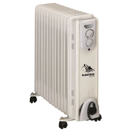 Radiator electric cu ulei Albatros RA-13T, 13 elementi, 3000 W, 3 trepte de putere, Termostat reglabil, Rotite pentru deplasare, Alb