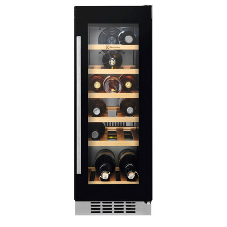 Racitor de vinuri incorporabil Electrolux ERW0673AOA, 56 litri, 18 sticle, Rafturi lemn, Control electronic, H 82 cm, l 29,4 cm, Culoare neagra (sticla)