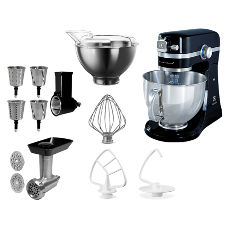 Robot de bucatarie Electrolux EKM4200, 1000 W, 10 Viteze, Bol inox 2.9 l/4.8 l, Iluminare LED, Razatoare, Masina de tocat, Tel, Paleta amestecare, Negru