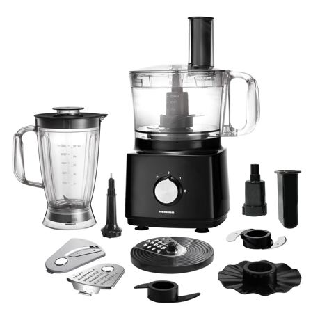 Robot de bucatarie Heinner HFP-750BK, 750 W, Bol 1.2 l, Blender 1.8 L, Disc feliere, Negru