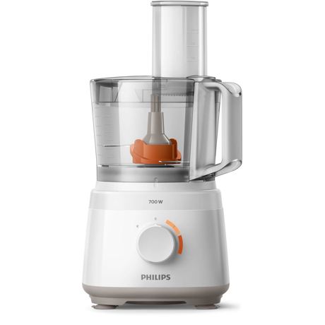 Robot de bucătărie compact Philips HR7310/00, 700 W, 2 viteze+Puls, Bol 1.5 L, Lamă oţel inoxidabil, Alb