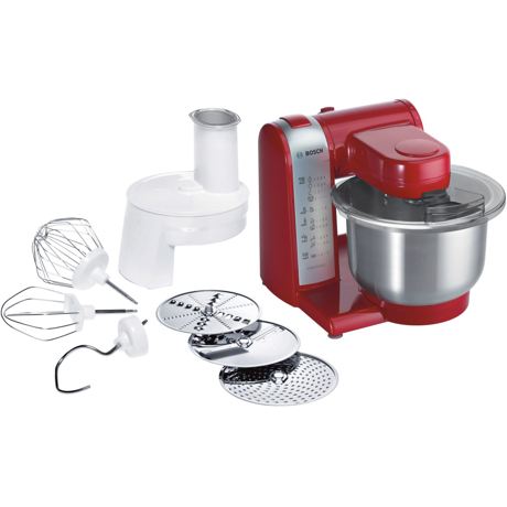 Robot de bucatarie Bosch MUM48R1, 600 W, Bol inox 3.9 l / 2kg aluat, 4 viteze, Multi-Motion-Drive, Rosu