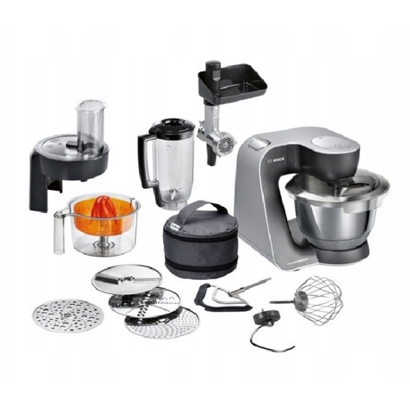 Robot de bucatarie Bosch MUM58M59, 1000 W, 7 viteze, Treaptă Impuls, Mixare planetara 3D, Bol inox 3.9 L, Blender 1.25 L, Maşină de tocat, Argintiu