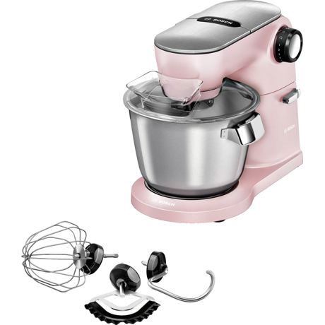 Robot de bucatarie Bosch MUM9A66N00, 1600 W, 7 viteze+Pulse, Mixare planetara 3D, Bol inox slefuit 5.5 L, Senzor Smart Dough, Carcasa integral metalica Roz/argintiu