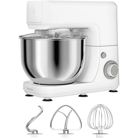 Robot de bucatarie Tefal Masterchef Essential QB150138, 800W, 4.8L, 6 Viteze, Functie Pulse, Palete mixare/amestecare, Carlig pentru aluat, Alb
