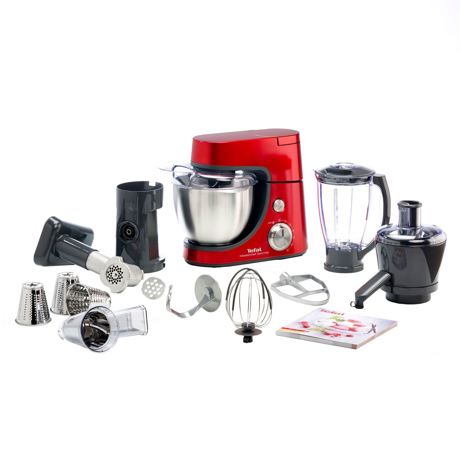 Robot de bucătărie TEFAL Masterchef Gourmet QB505G38, 900 W, Bol 4,6 L, Blender 1.5 L, Accesorii patiserie, Masina de tocat, Storcator, 7 Functii, Rosu