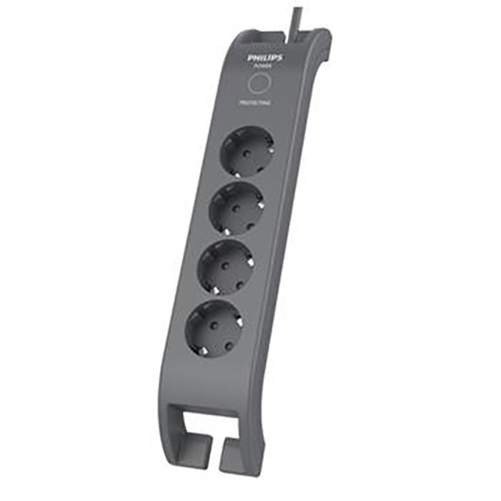 Prelungitor cu protectie Philips SPN5144A/58, 4 prize, 2 m, 4000 W, 16 A, 1800 J, negru