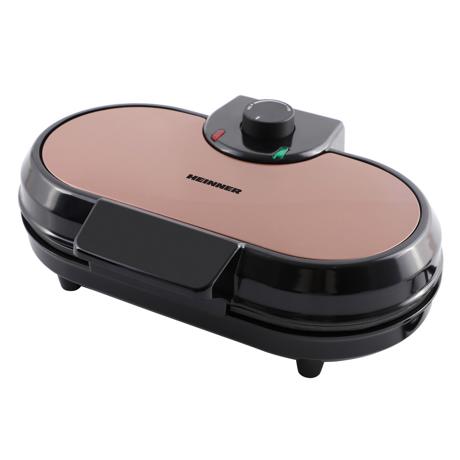 Aparat de facut gofre Heinner HWF-1000CR, 1000W, Temperatura reglabila, Invelis antiaderent, Indicator luminos, Maner rece, Negru/aramiu