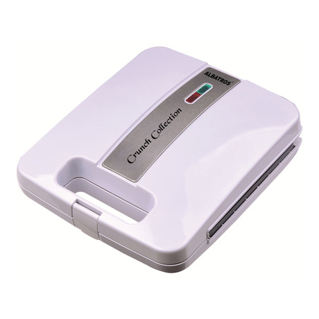 Sandwich maker Albatros S4G-1200W, Capacitate 4 sandwich-uri, 1200 W, Carcasă termoizolantă, Plăci antiaderente, Mâner termorezistent, Alb/Ornament inox