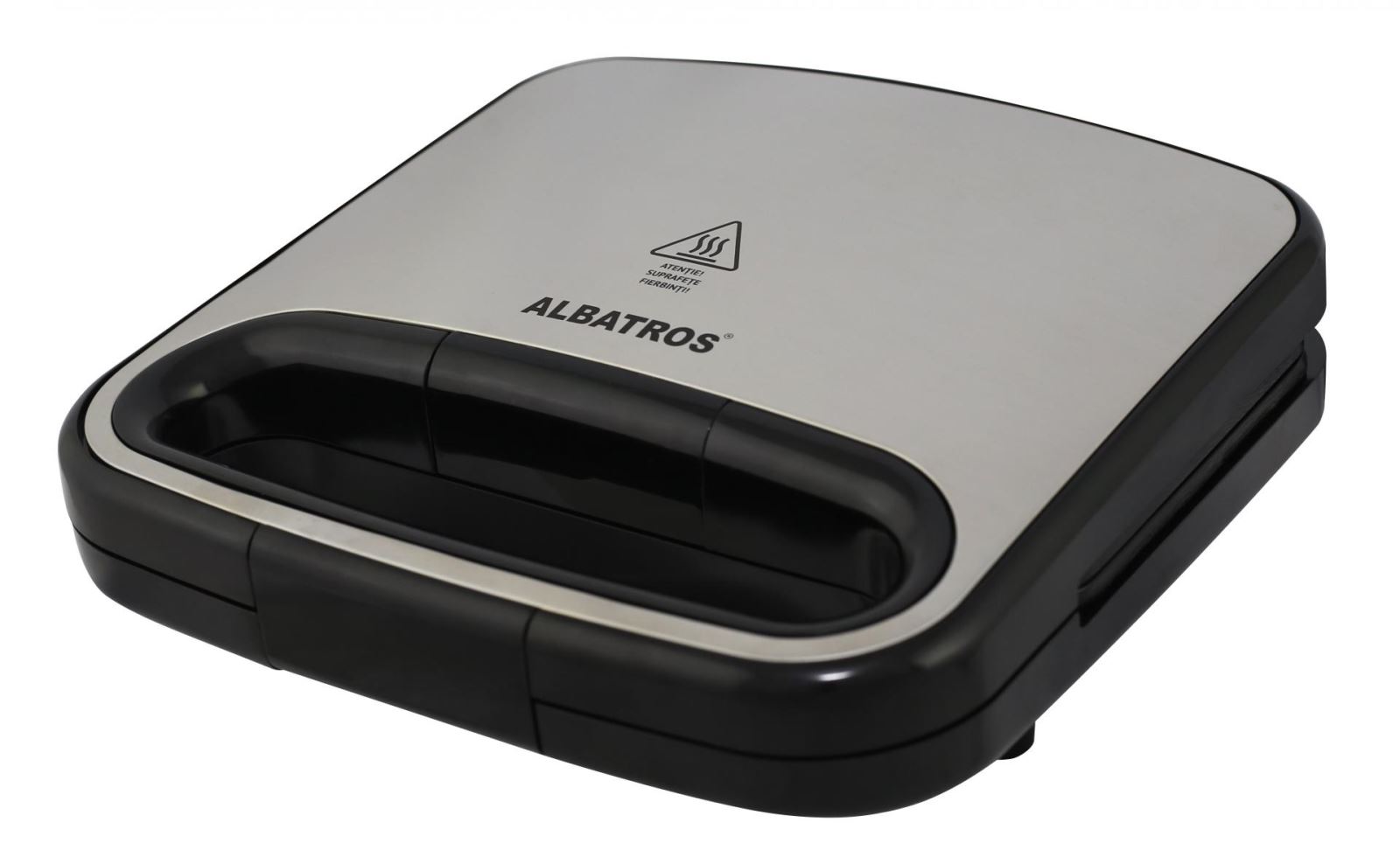 Sandwich maker Albatros SGX-750, 750 W, Carcasă termoizolantă, Plăci antiaderente, Mâner termorezistent, Negru/Inox