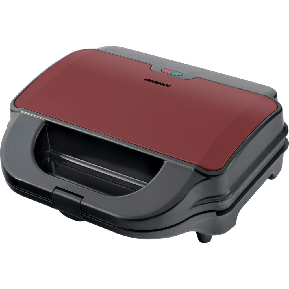 Sandwich maker Heinner SM-2H900BKS, 900W, Placi XL detasabile antiadezive, 2 tipuri de placi: grill & waffle, Capacitate 2 sandwich-uri, Negru/rosu