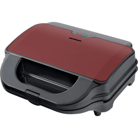 Sandwich maker Heinner SM-2H900BKS, 900W, Placi XL detasabile antiadezive, 2 tipuri de placi: grill & waffle, Capacitate 2 sandwich-uri, Negru/rosu
