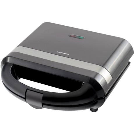 Sandwich maker Heinner SM-H700BK, 700W, Placi grill antiadezive, Capacitate 2 sandwich-uri, Negru/Argintiu