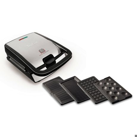 Sandwich-maker Tefal Fast Food Collection SW854D16, 700 W, Functie Grill, Preparare gofre, Inox/Negru