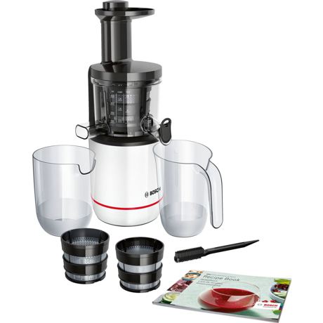 Storcator de fructe cu melc Bosch MESM500W, 150W, 55 RPM, 2 filtre (fin, gros), Alb/Negru