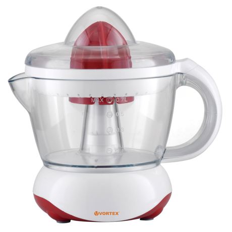 Storcator de citrice Vortex VO4004, 0.7 L, 40 W, 2 conuri (citrice mari/mici), Rotire bidirectionala, Alb/rosu 